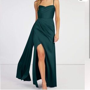 Azazie Bone Stretch Satin Bridesmaid/Wedding Guest Dress in Color Pine Size 12